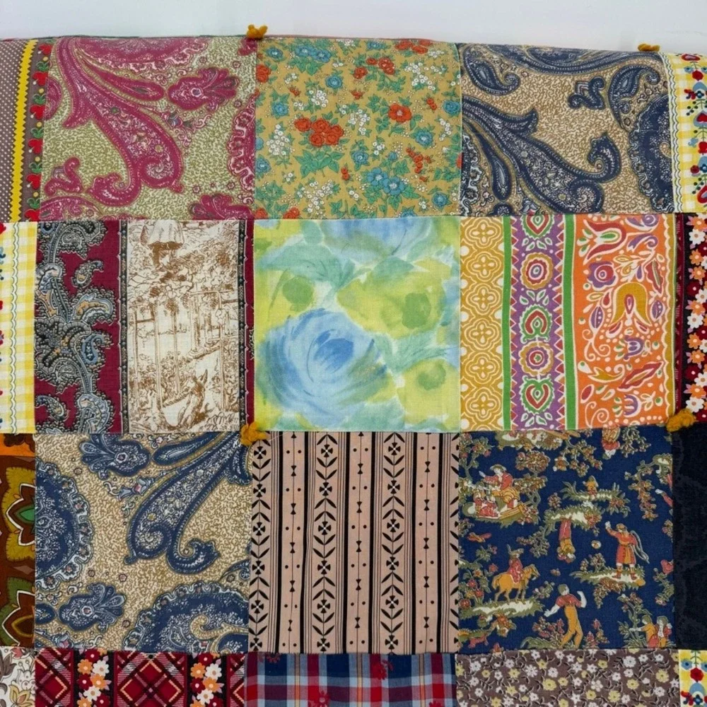 Vintage Patchwork Quilt Blanket Twin Size Multicolor Floral Plaid Gingham Boho